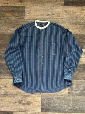 Rare Vtg Wrangler Cream Band Collar Mens XL Striped Rodeo Button Up Long Sleeve